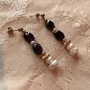 Cultured Pearl & polished Amethyst Dangle Earrings